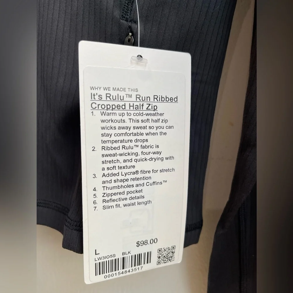 Lululemon Rulu Ribbed Cropped Half Zip Pullover Black - Picture 4 of 5